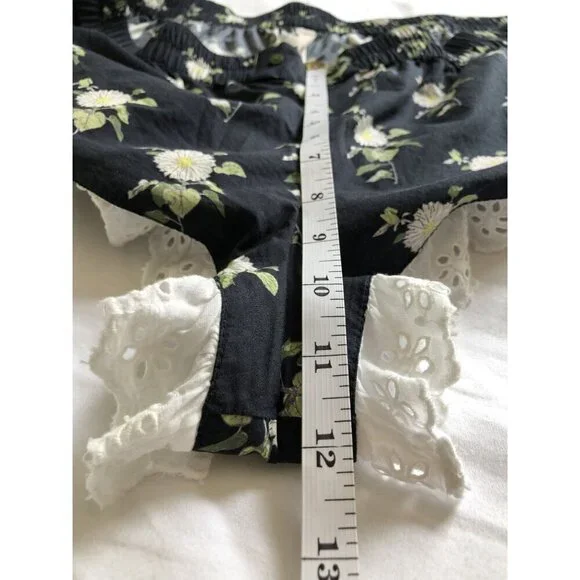 Anthropologie Womens Eyelet Micro Shorts L Black Floral Pajama Shorts Loungewear - Picture 10 of 10